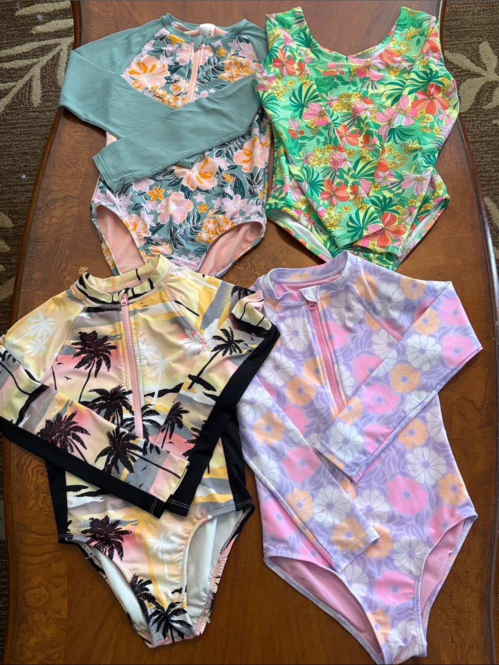 Bundle of 4 One Piece Long Sleeve Rashguard Girls Swimsuits Size 6/6X - Picture 5 of 5